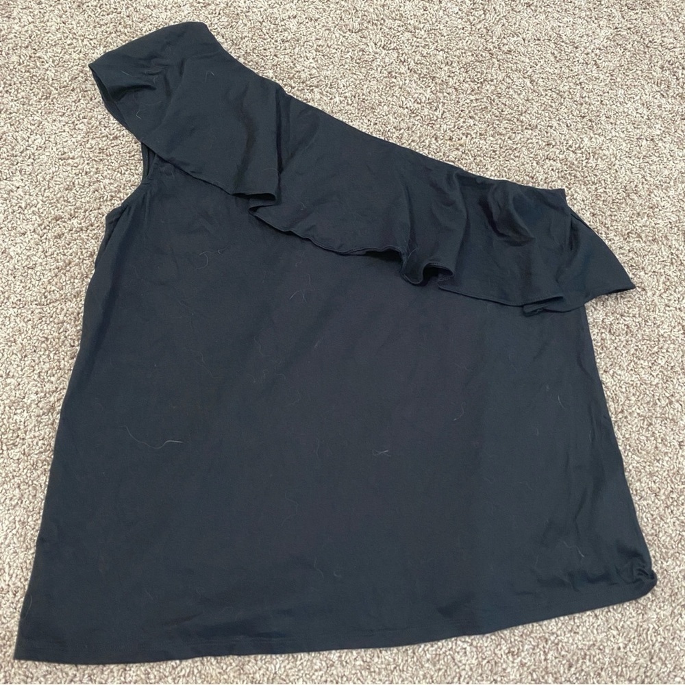 Banana Republic One Shoulder Ruffle tank top black extra large